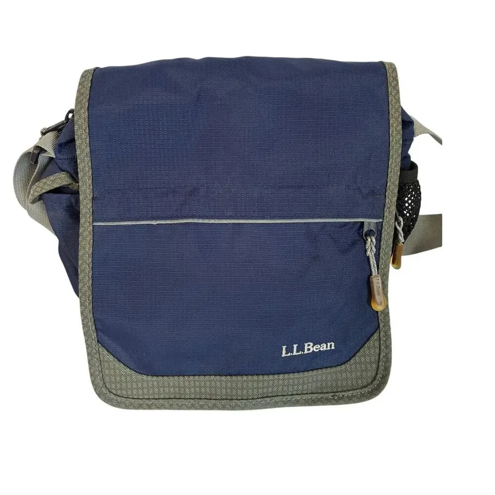 L.L. Bean Messenger Bag Blue Gray Nylon Small Crossbody Travel Organizer